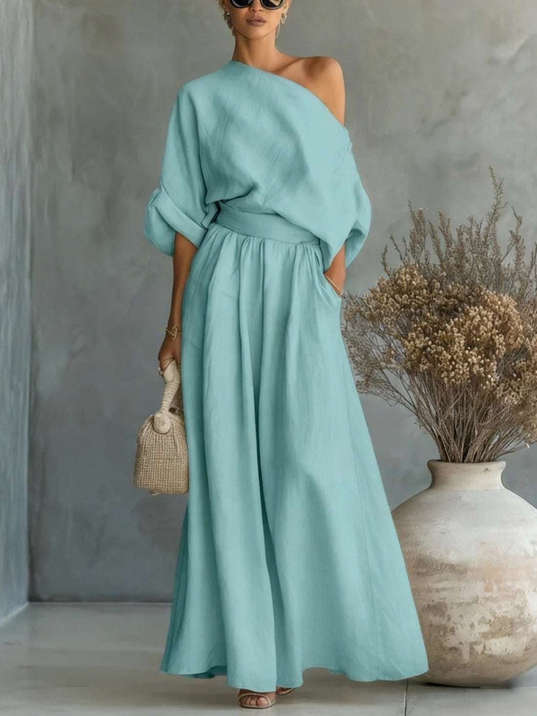 Off-Shoulder Crop Top and Wide-Leg Pants Two-Piece Set - Image 11