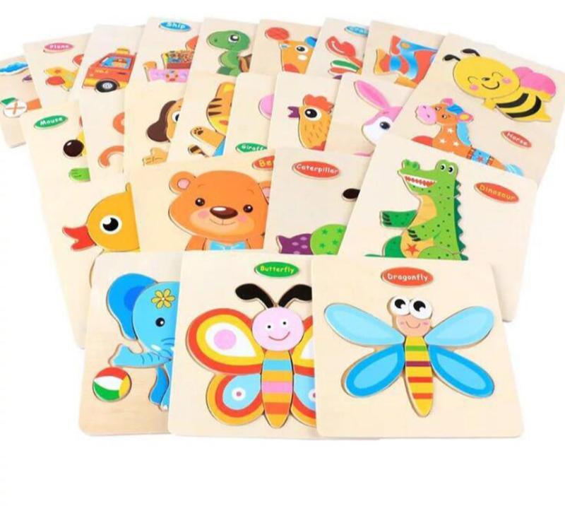 3D Wooden Cartoon Animal Puzzle Set for Toddlers and Preschoolers
