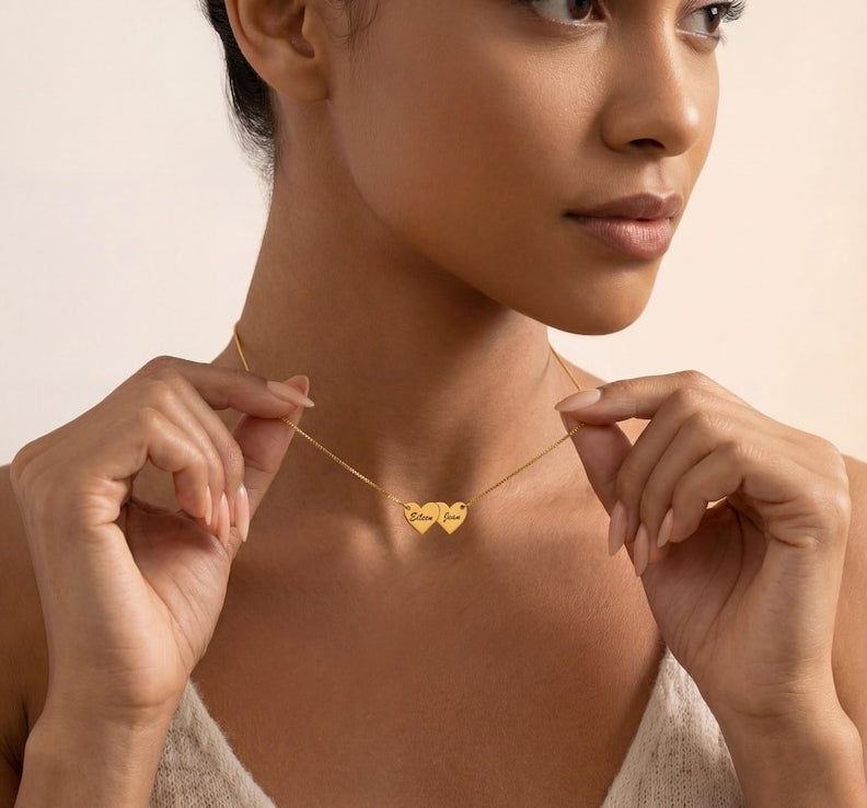 Gold Heart-Shaped Interlocking Custom Name Necklace