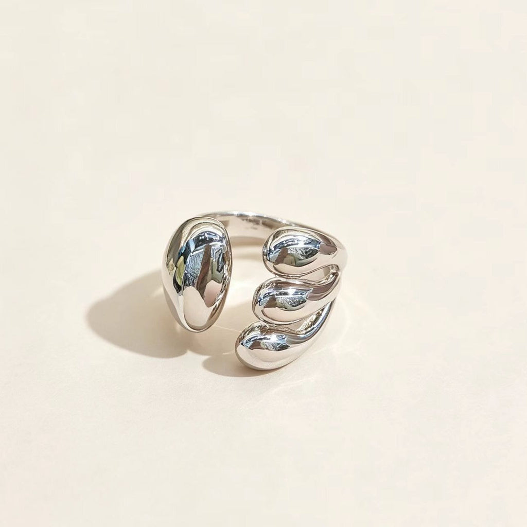 Geometric Silver Open-Ring Handcrafted Light-Luxury Design
