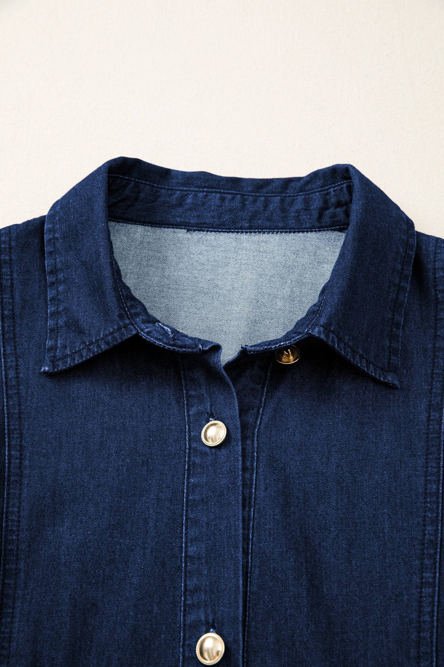 Makayla Bubble Sleeve Denim Button Down Midi Dress in Dark Blue