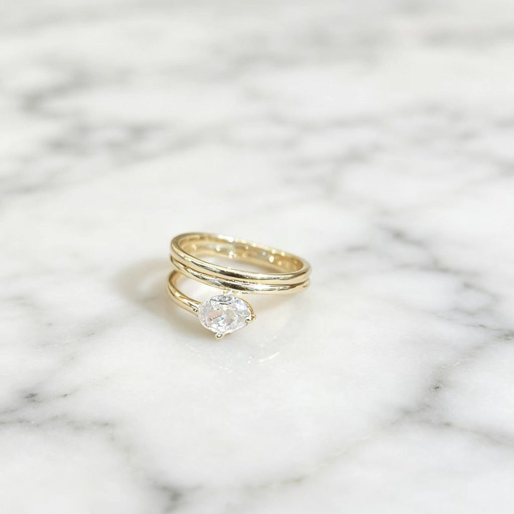 Gold Asymmetrical Zircon Geometric Ring for Women