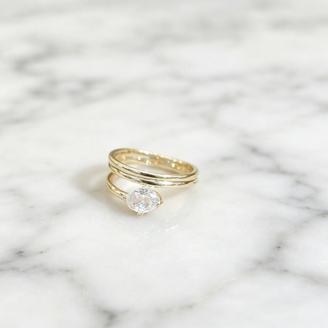 Gold Asymmetrical Zircon Geometric Ring for Women