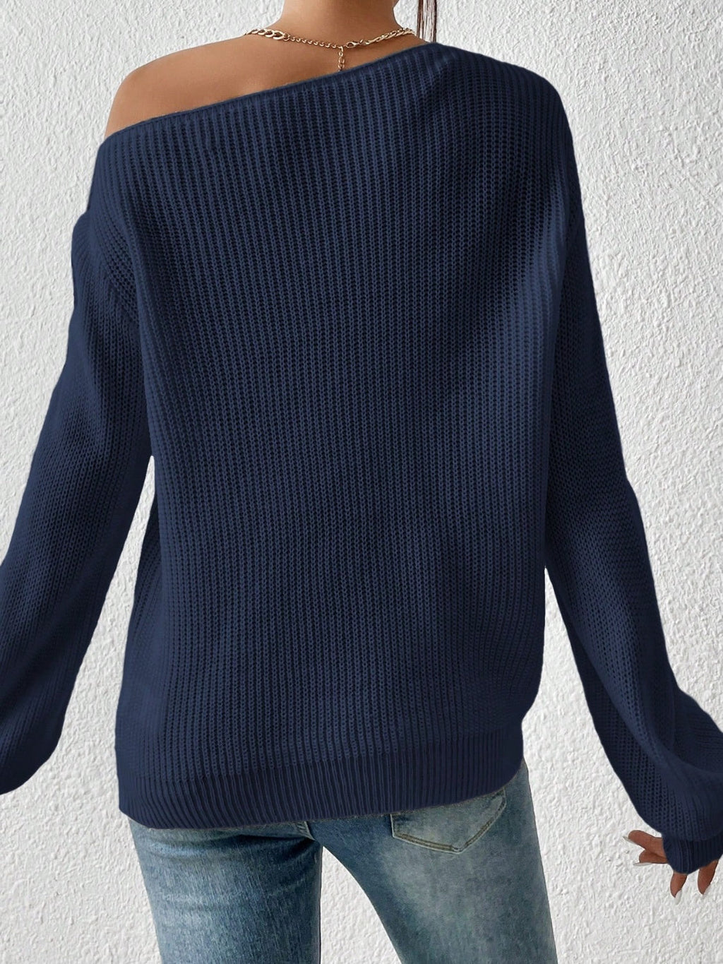 Women's White Off-the-Shoulder Long Sleeve Ribbed Knit Sweater - Image 9