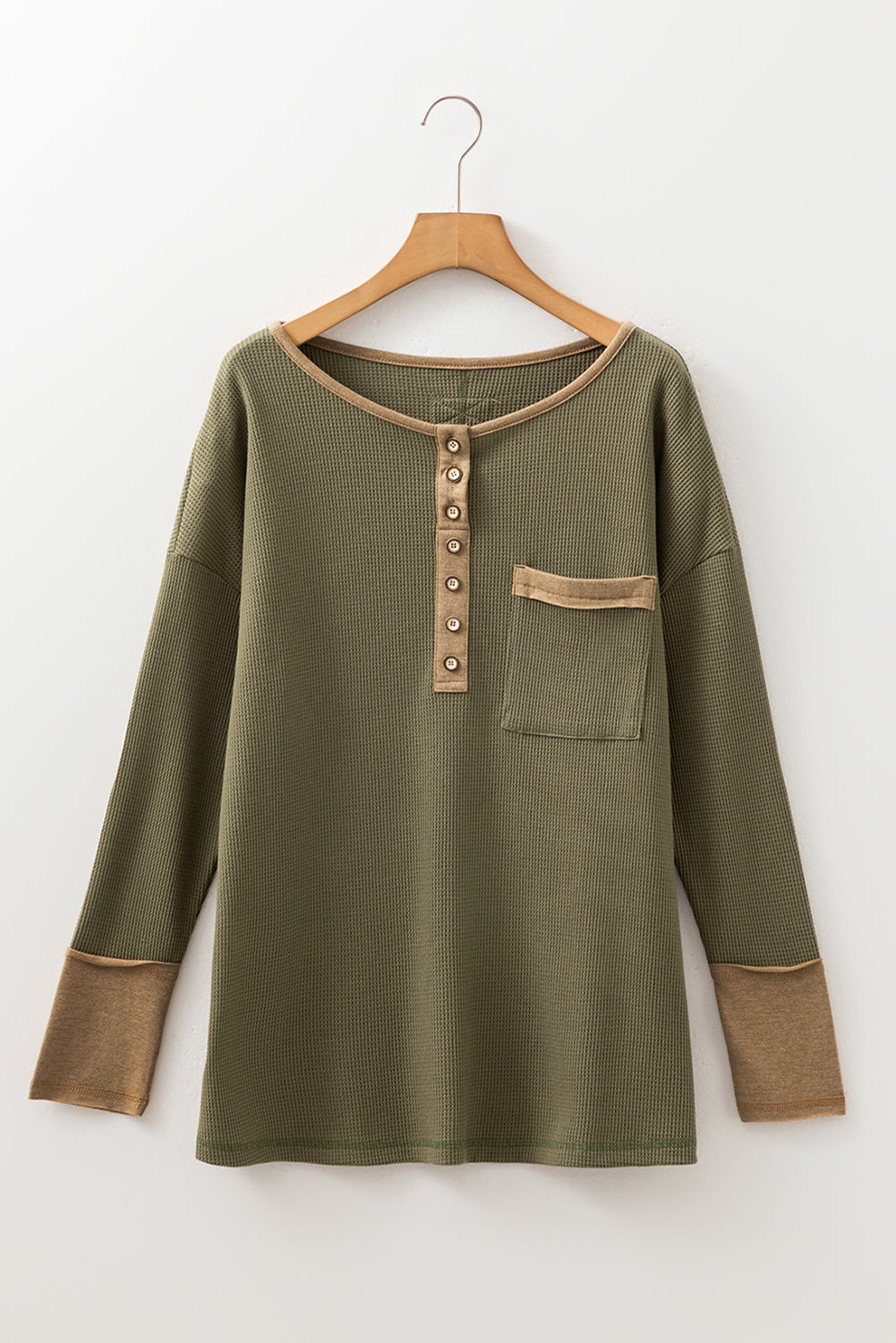 Colorblock Waffle Textured Henley Top