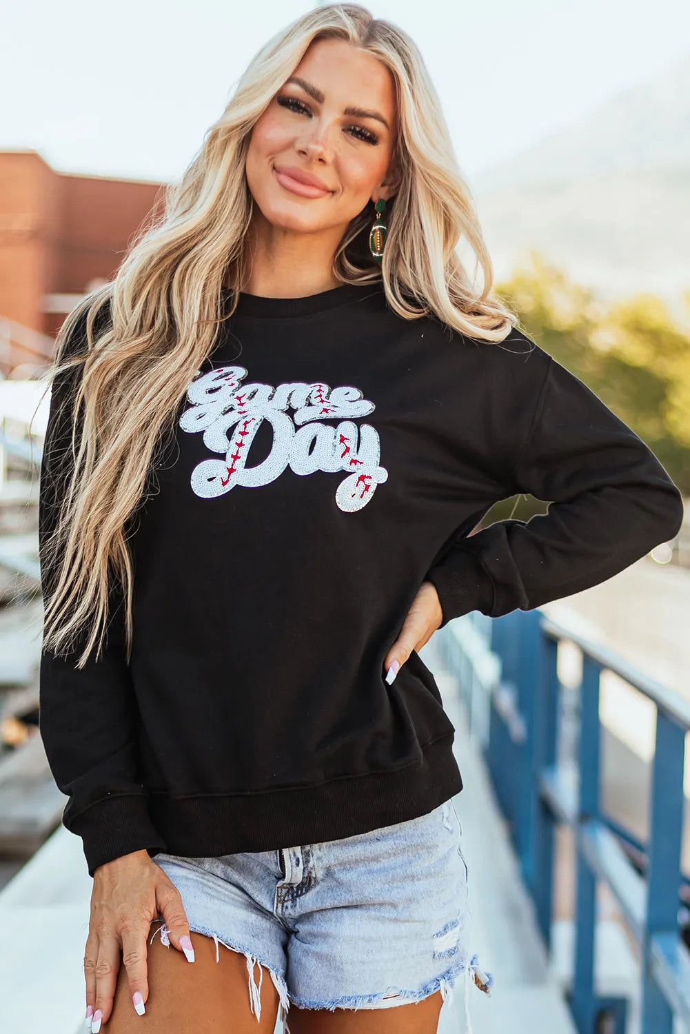Letter Graphic Sequin Sweatshirt | Cotton Blend Crew Neck