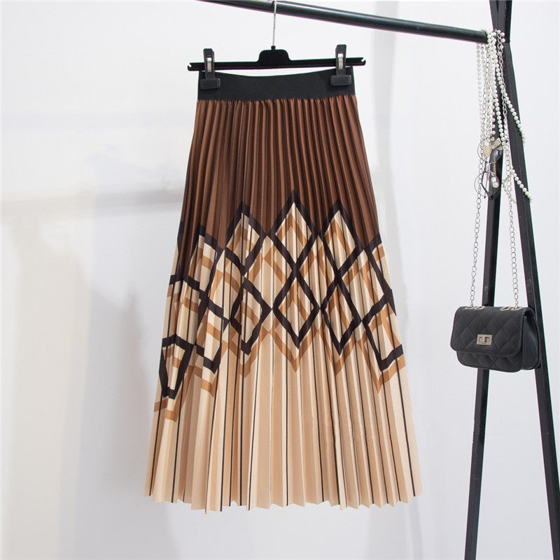 Women's Geometric Striped Pleated Skirt Modern Minimalist