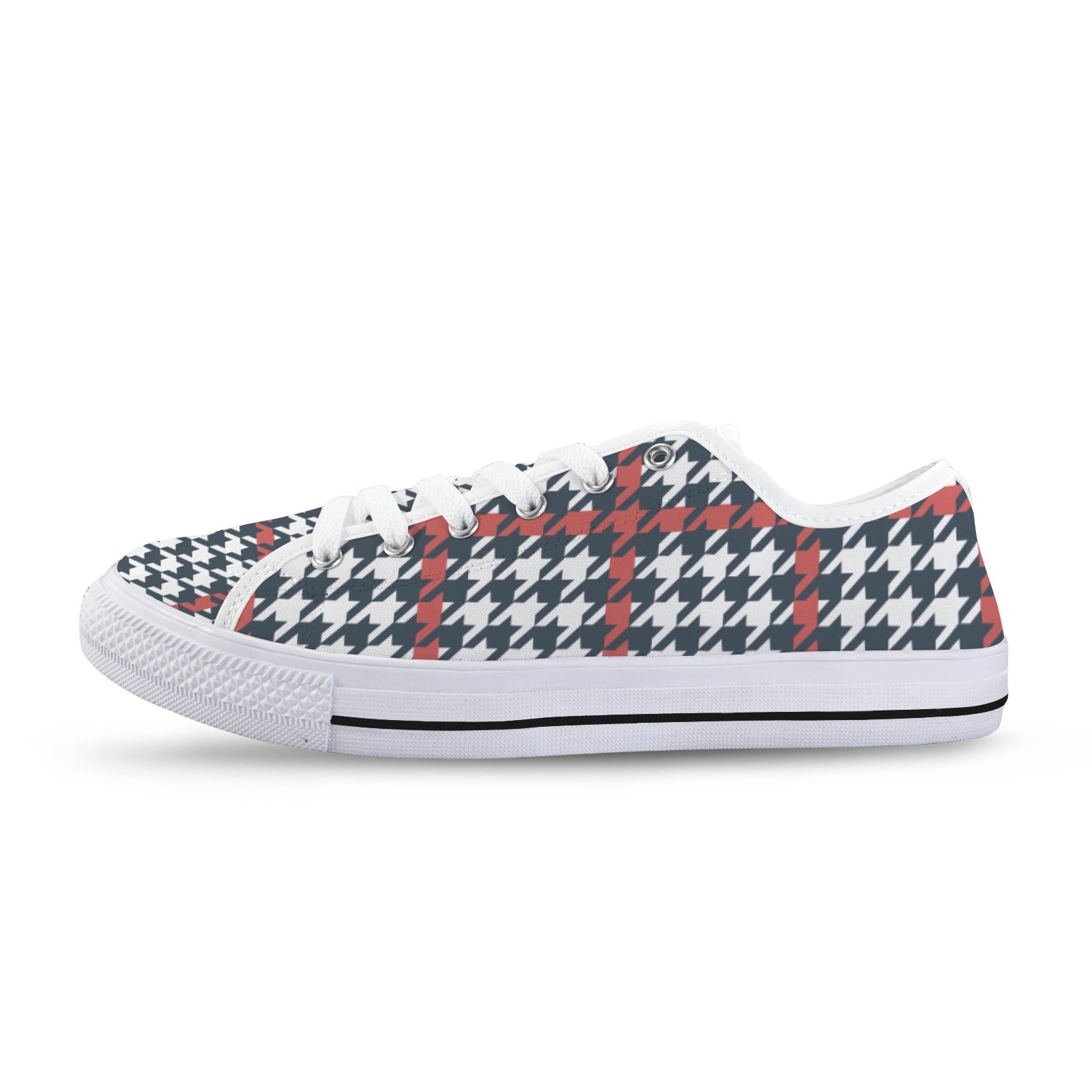Women's Plaid Canvas Low-Top Sneakers - Red, White & Blue Harajuku Style