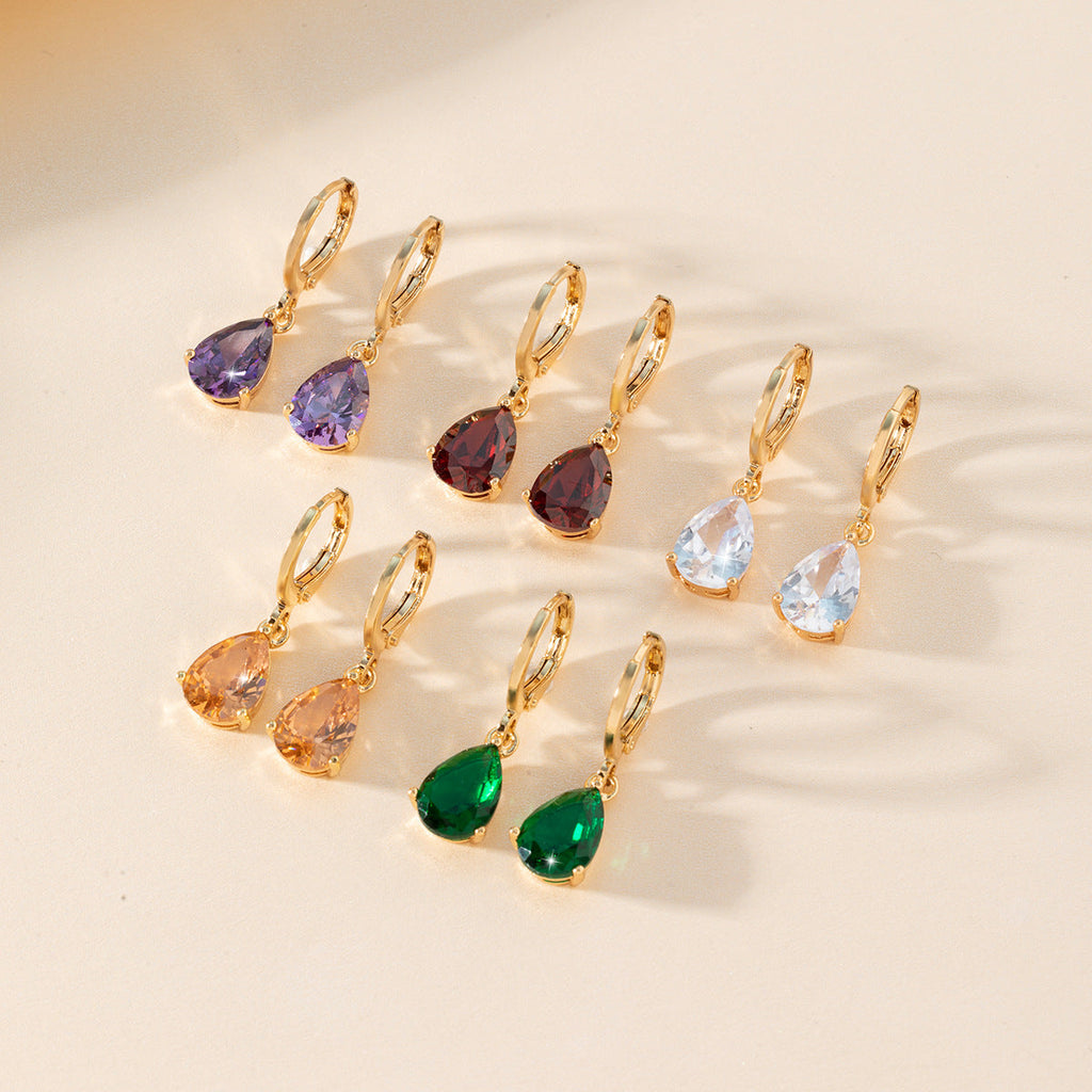 Retro Copper Inlaid Colorful Zircon Earrings Versatile For Women