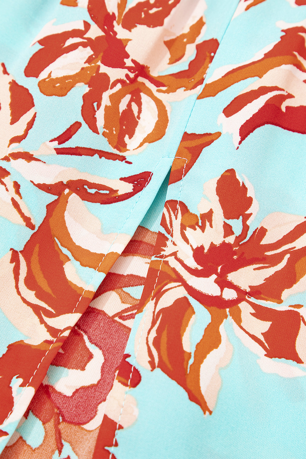 Blue Bohemian Floral Tiered Maxi Skirt with Side Split