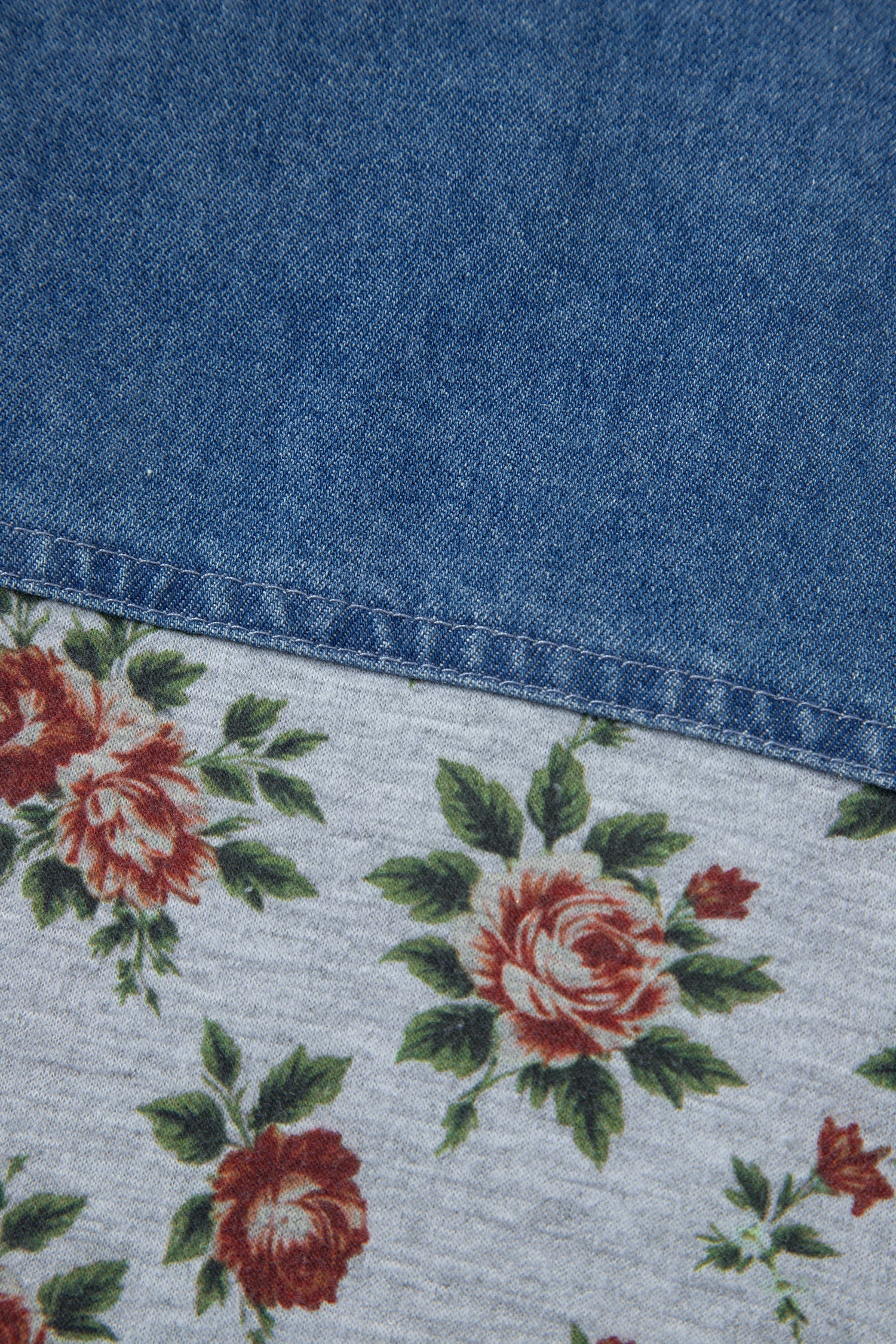 Karla Patchwork Polo Tee with Floral Print in Blue and Grey