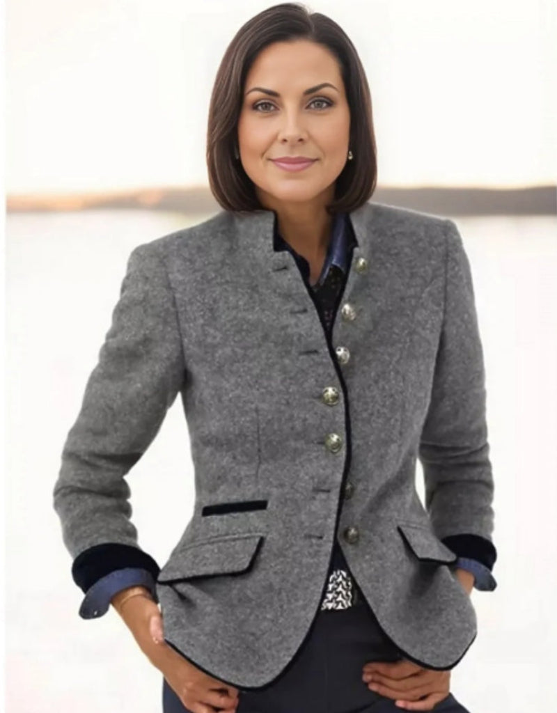 Women’s Color-Block Woolen Blazer Jacket with Multi-Button Front - Image 8