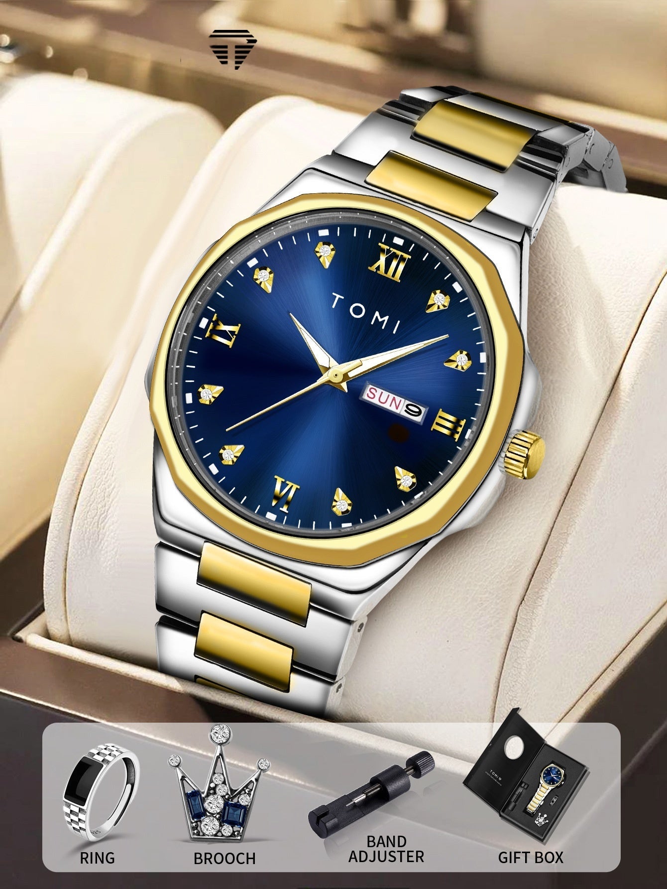 Simple Diamond Encrusted Quartz Watch with Stainless Steel Strap