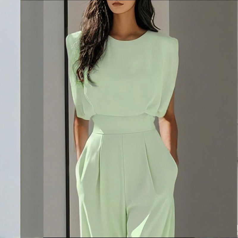 Women’s Wide-Leg Short-Sleeve Jumpsuit with Waist Tie Detail - Image 2