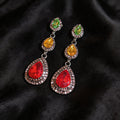 Water Drop Rhinestone Tassel Pendant Stud Earrings For Women,Palace Style Heavy Craft Exaggerated Fashion Jewelry