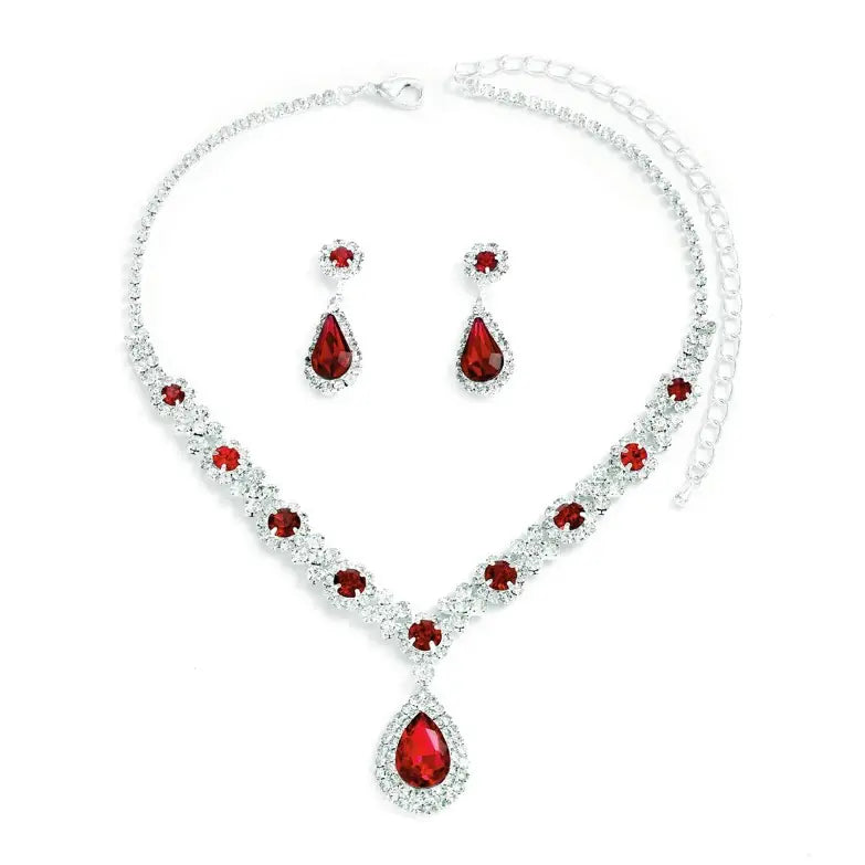Bridal Jewelry Set with Crystal Drop Necklace & Earrings