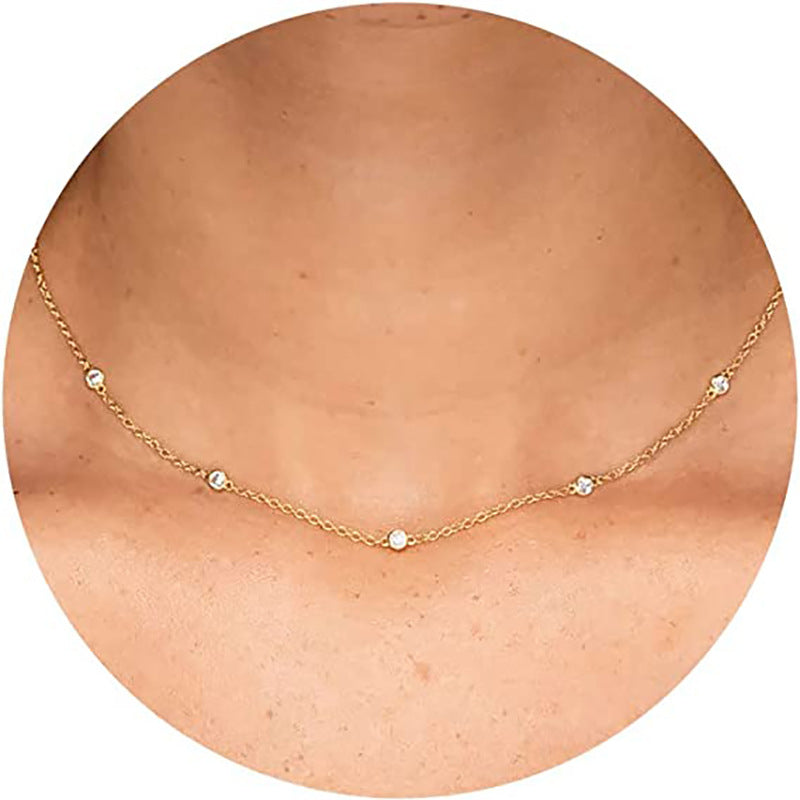 Amazon Cross-border Jewelry Ladies Fashion Simple Rhinestone Necklace Ins Style All-match Zircon Clavicle Chain Spot
