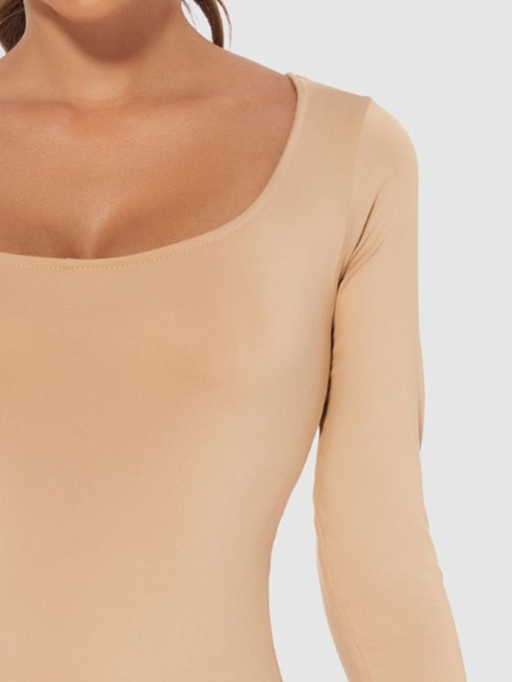 Women's White Long Sleeve Scoop Neck Basic Bodysuit - Image 12