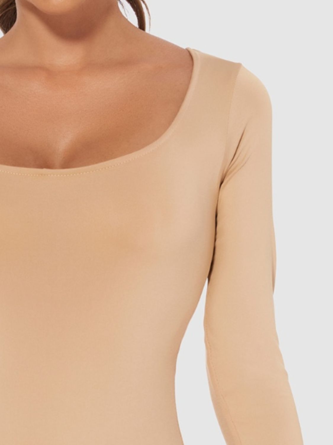 Women's White Long Sleeve Scoop Neck Basic Bodysuit - Image 12
