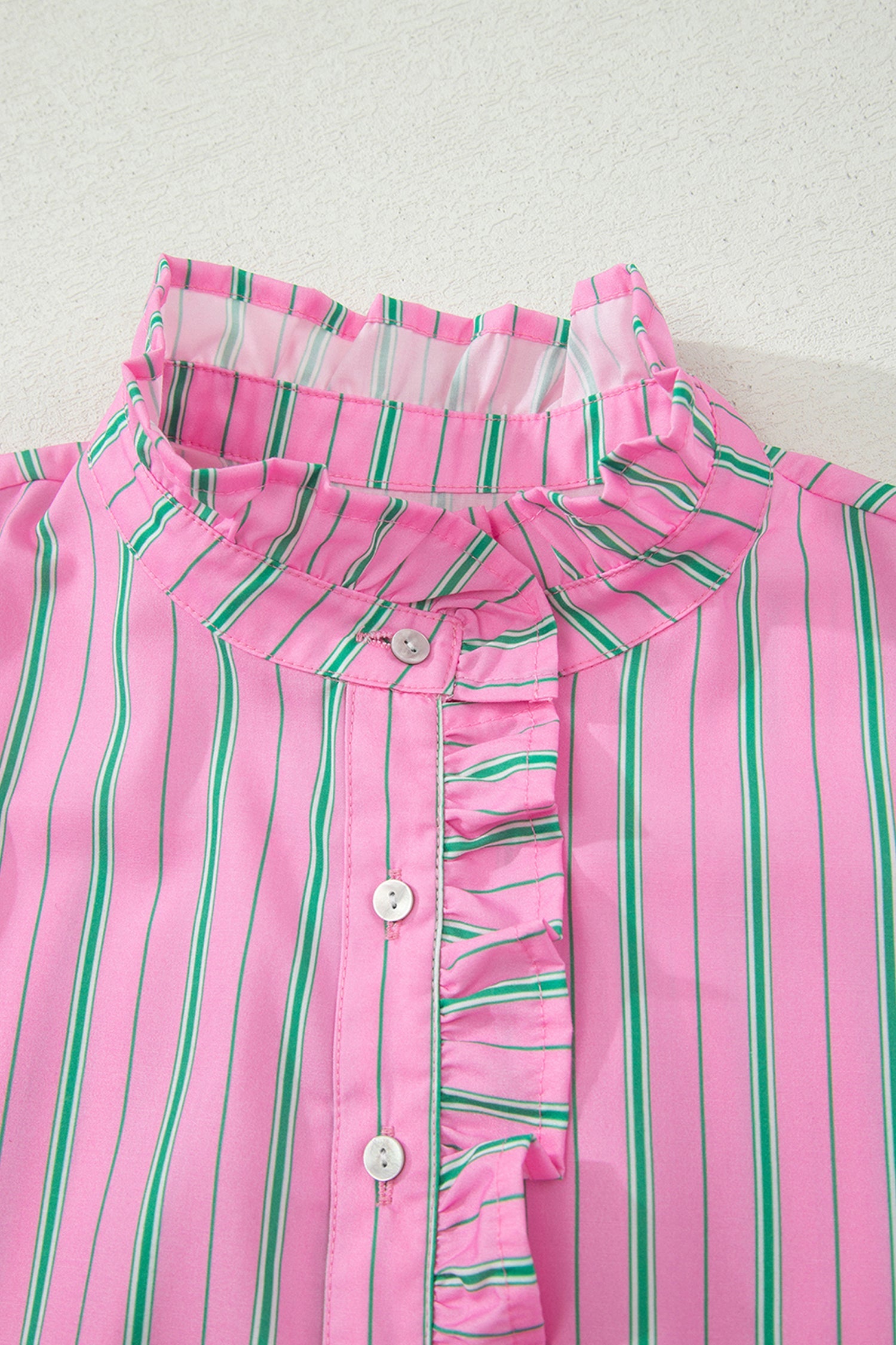 Tiffany Short Puff Sleeve Ruffled Blouse Striped Top