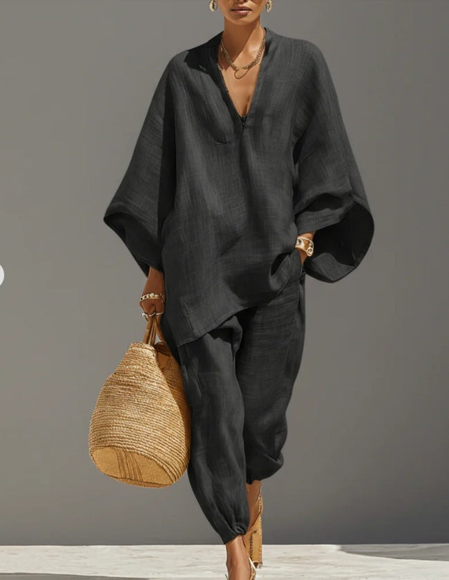 Women’s Casual Solid Color Two Piece Shirt and Jogger Set - Image 7