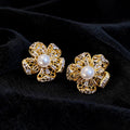 Womens Vintage Hollow Floral Rhinestone Pearl Stud Earrings,Palace Style Light Luxury Versatile Fashion Earrings