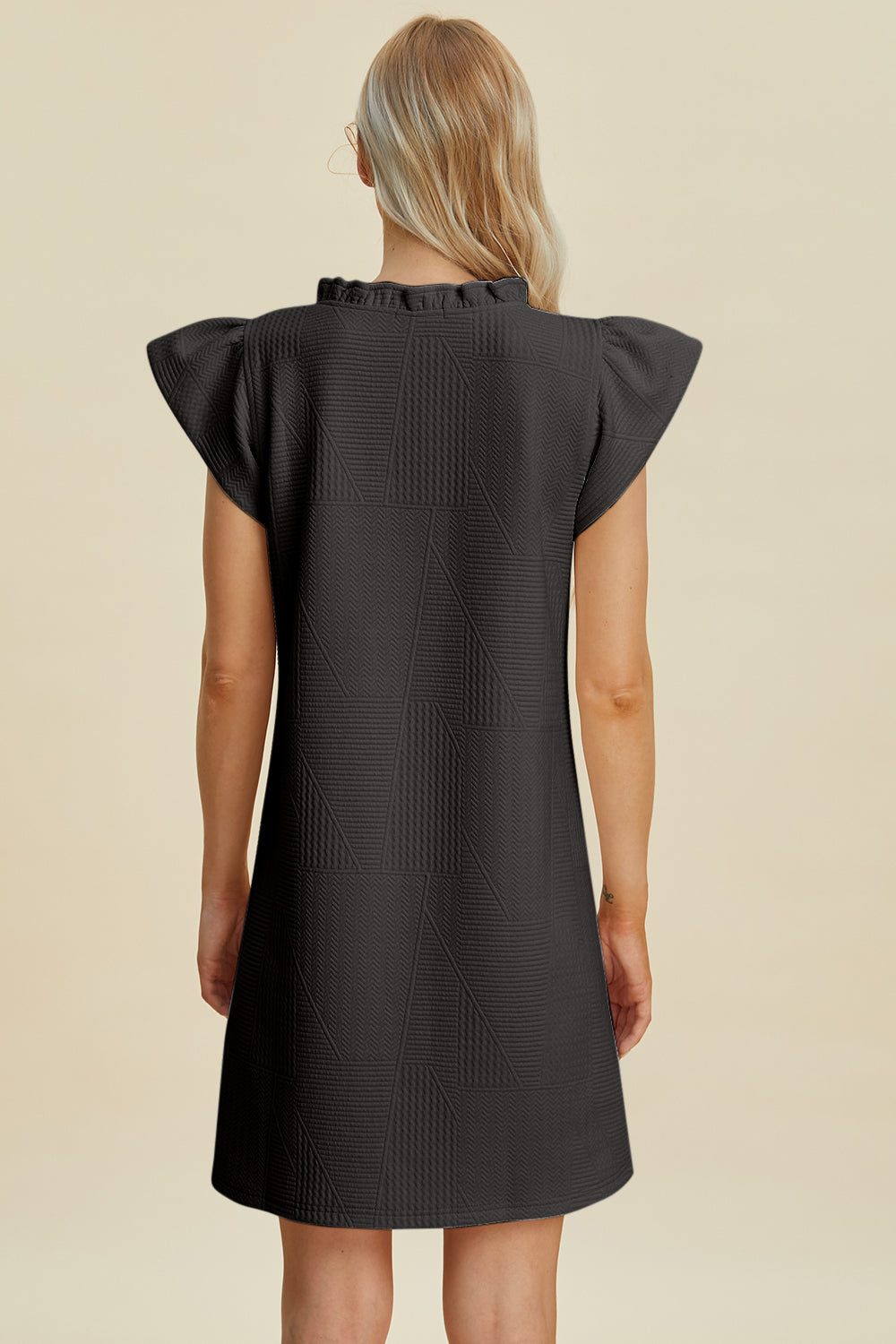 Ruffled V-Neck Cap Sleeve Dress in Elegant Style