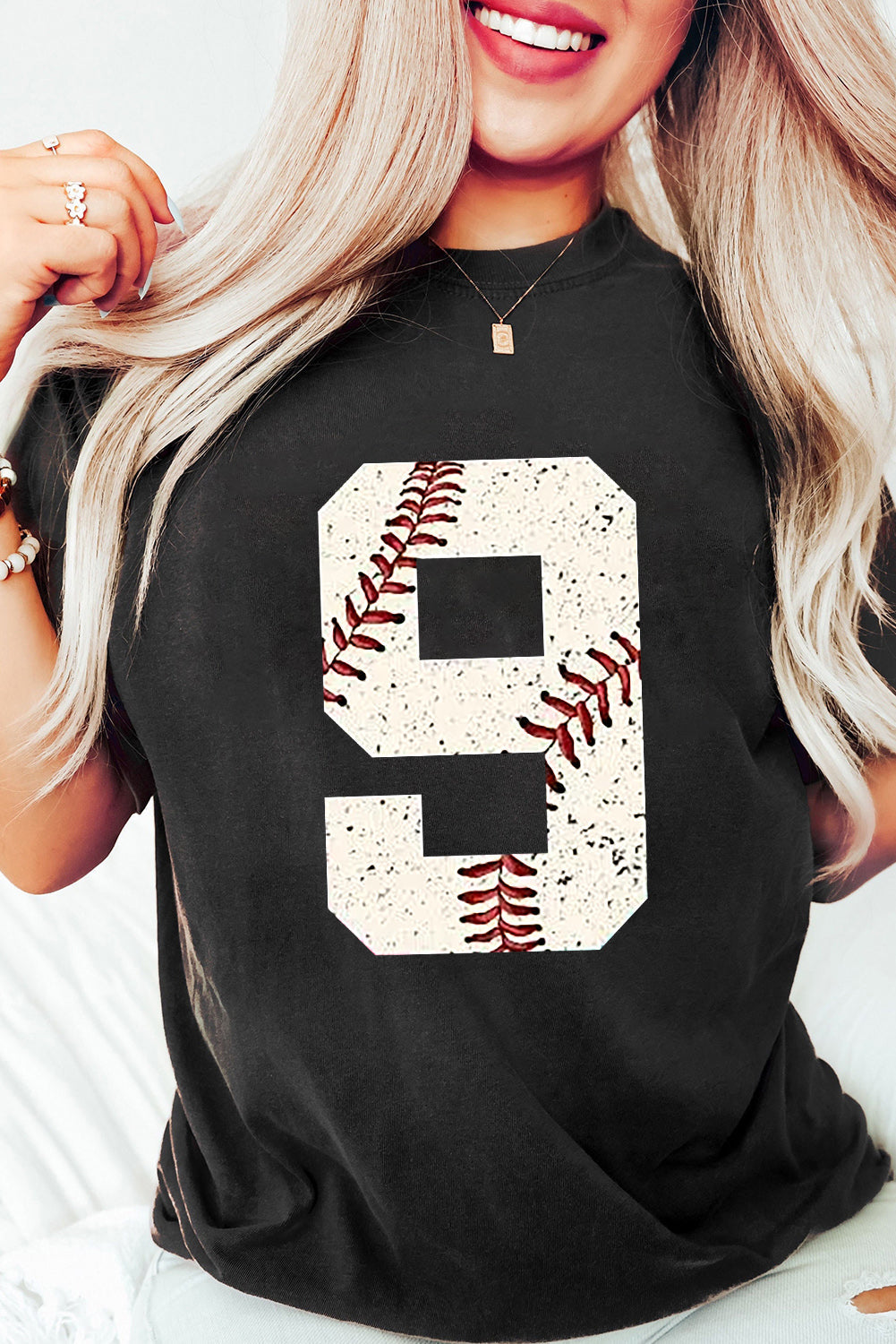 Black Game Day Baseball Pattern Oversized Heat Transfer Tee