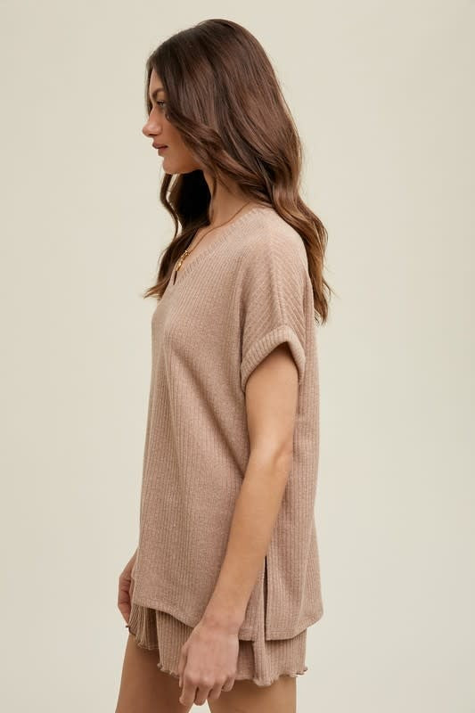 Ribbed Knit Shorts in Mocha