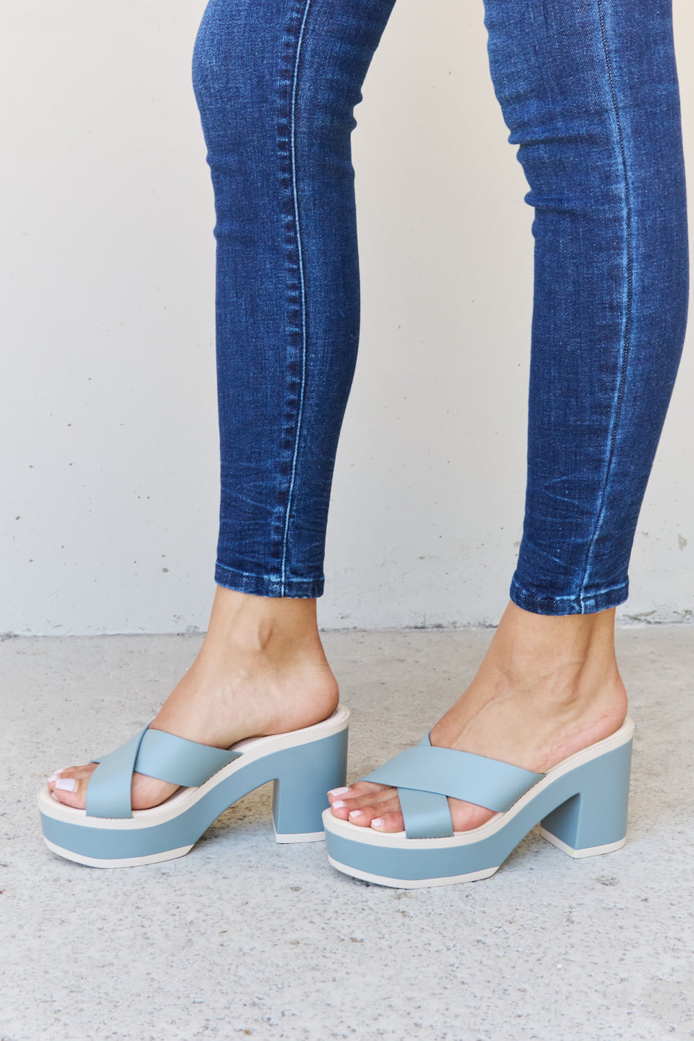 Weeboo Cherish Contrast Platform Sandals Misty Blue
