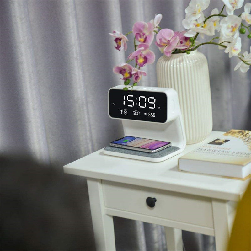 3-in-1 Minimalist Bedside Lamp, Wireless Charger & Alarm Clock
