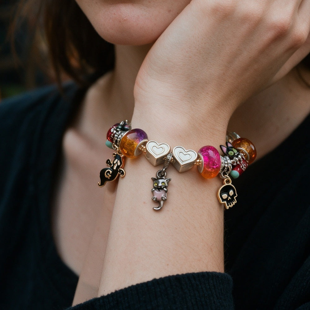 Halloween Black Cat Beaded Bracelet