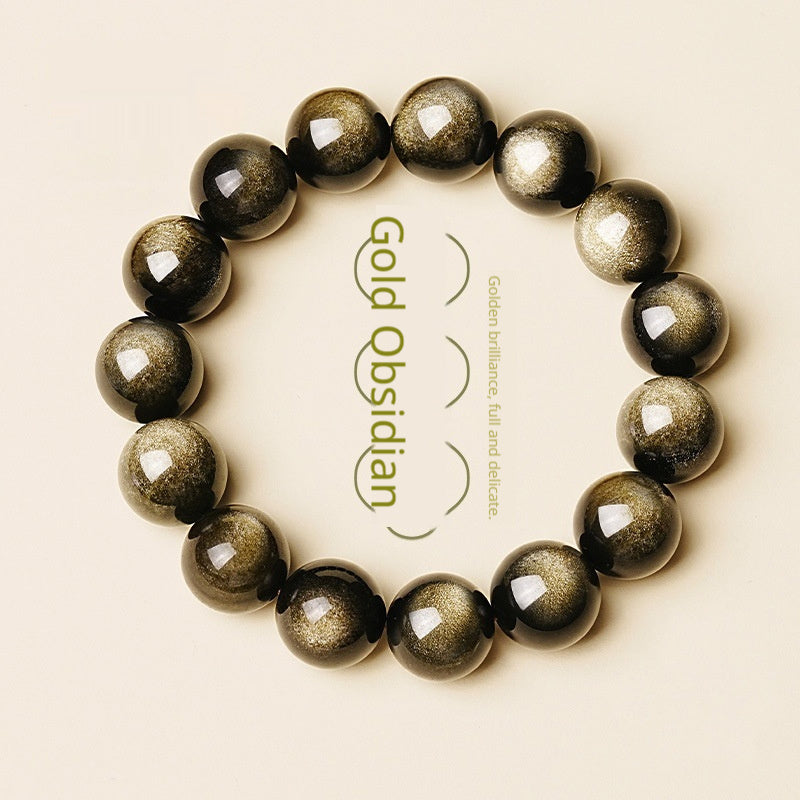 Natural Obsidian Stone Beaded Bracelet Unisex Polished Loop