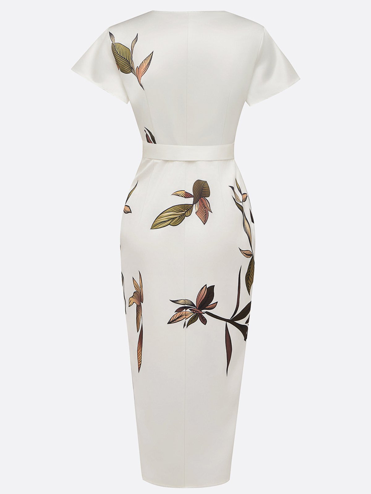 V-Neck Short-Sleeved Lace-Up Digital Printed Satin Fairy Dress