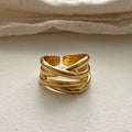 S925 Sterling Silver Heavy Craft Irregular Cross Line Ring, Multi-Layer Niche Silver Jewelry For Women, INS Style Band