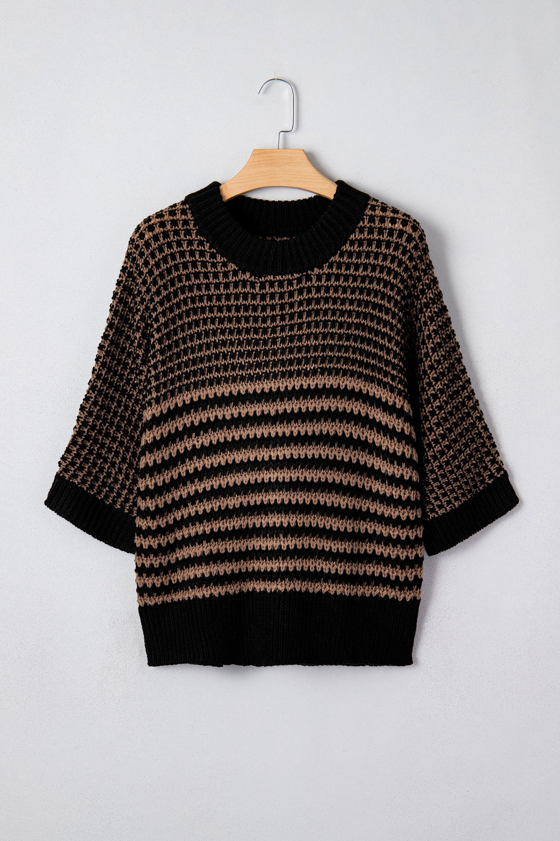 Women's Striped 3/4 Draped Sleeve Slouchy Knit Sweater