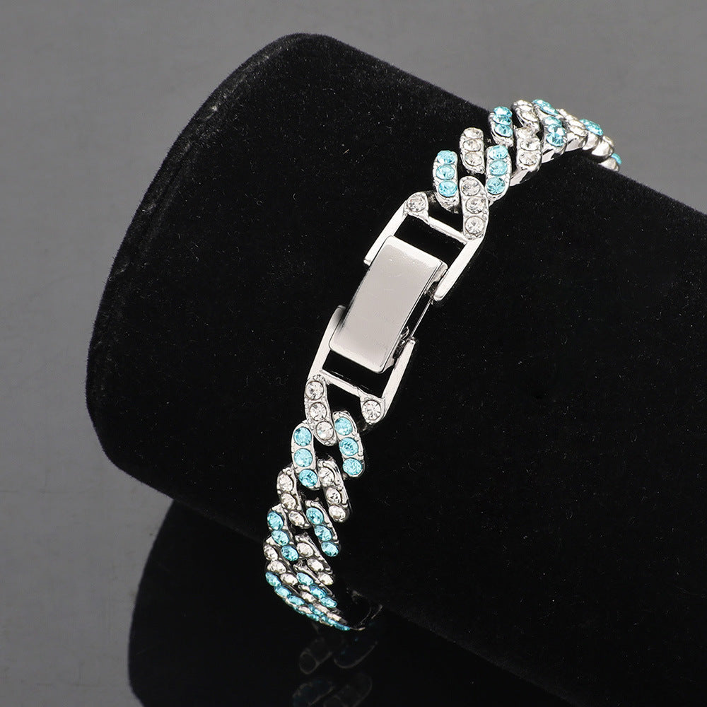 European And American Style Hip-hop Explosions Men's Domineering Cuban Chain Full Set Zircon Exaggerated Large Gold Chain Bracelet Manufacturers Wholesale