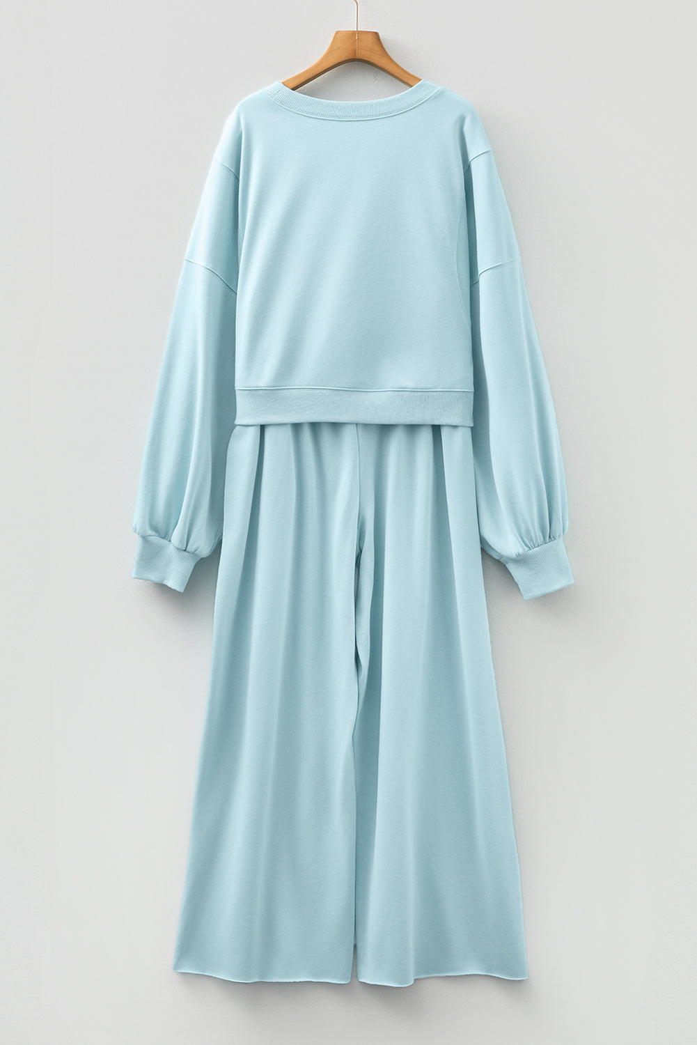 Solid Puff Sleeve Top and Drawstring Pants Set