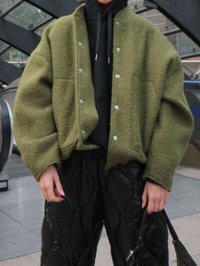 Casual Drop Shoulder Snap Down Jacket with Pockets