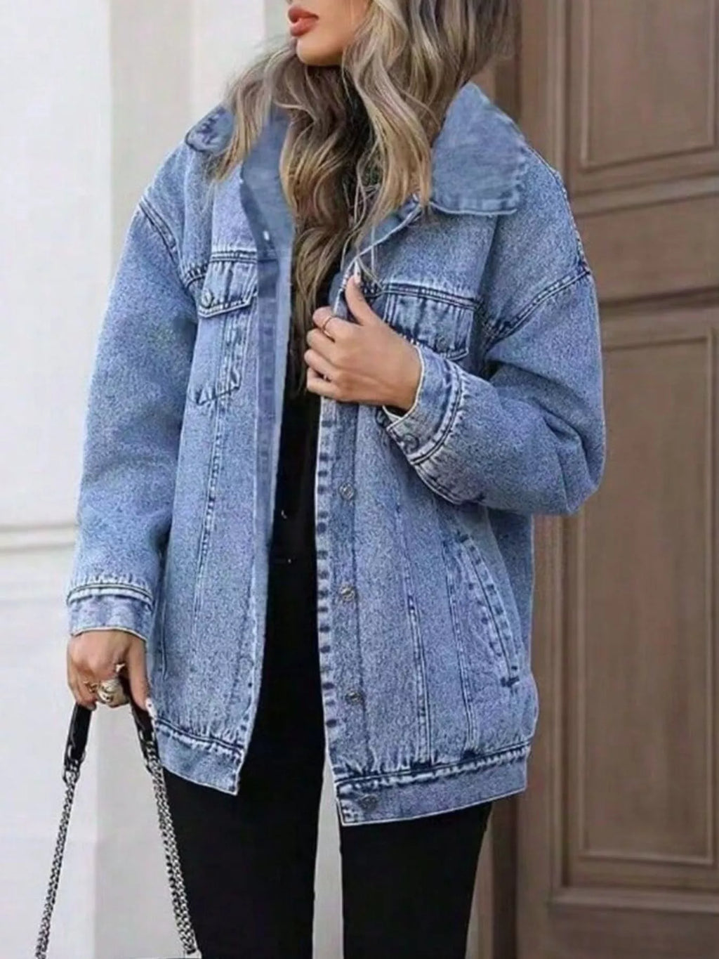 Washed Button Up Oversized Denim Jacket