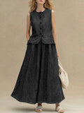 Womens Sleeveless Button Down Denim Vest and Maxi Skirt Set - Image 5