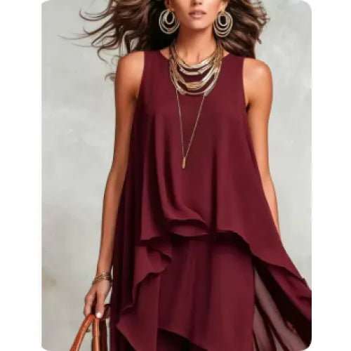 Black Asymmetrical Chiffon Maxi Dress - Flowy Sleeveless A-Line