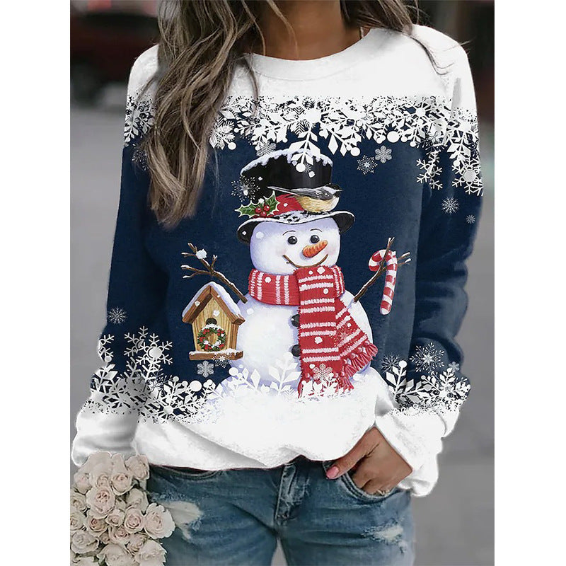 Women's Snowman Printed Panel Loose Sweater