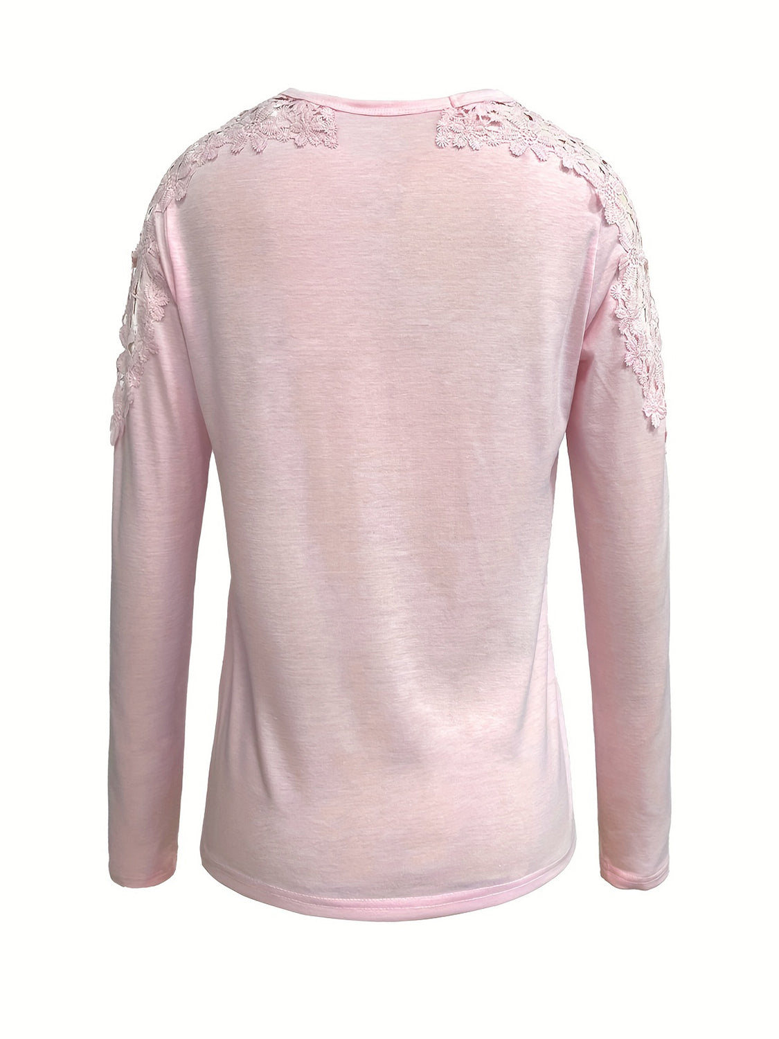 Women's Grey Long Sleeve T-Shirt with Delicate Floral Lace Detail - Image 14