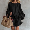 Women's Lantern Sleeve Top and Ruffled Shorts Two-Piece Set - Image 6
