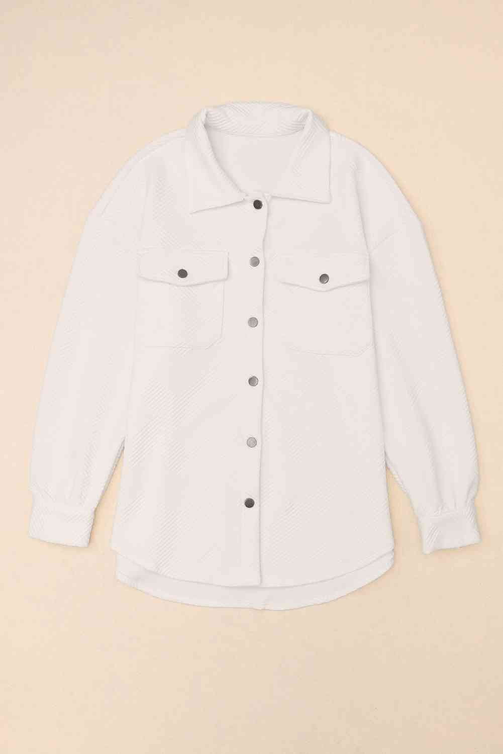 Cloudy Blue Snap-Front Collared Jacket with Pockets