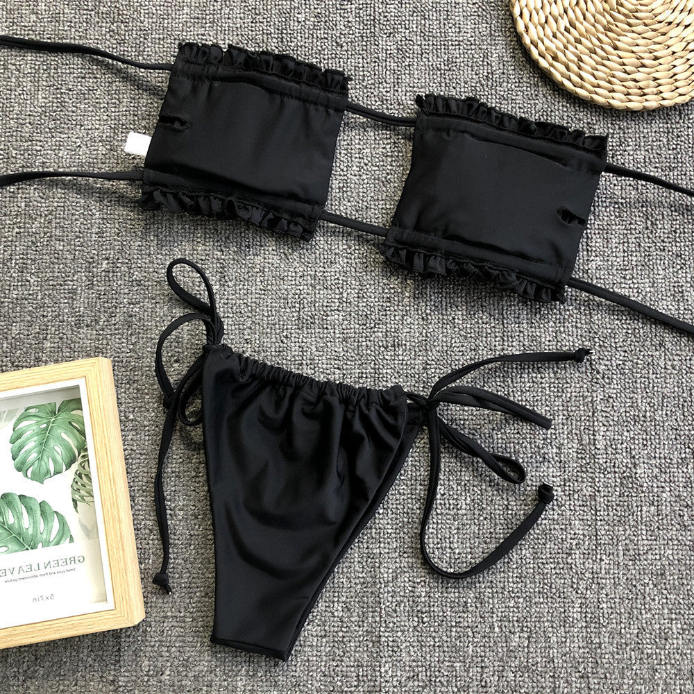 Yellow Ruched Bikini Set with Flirty Frill Trim and Tie Sides - Image 18