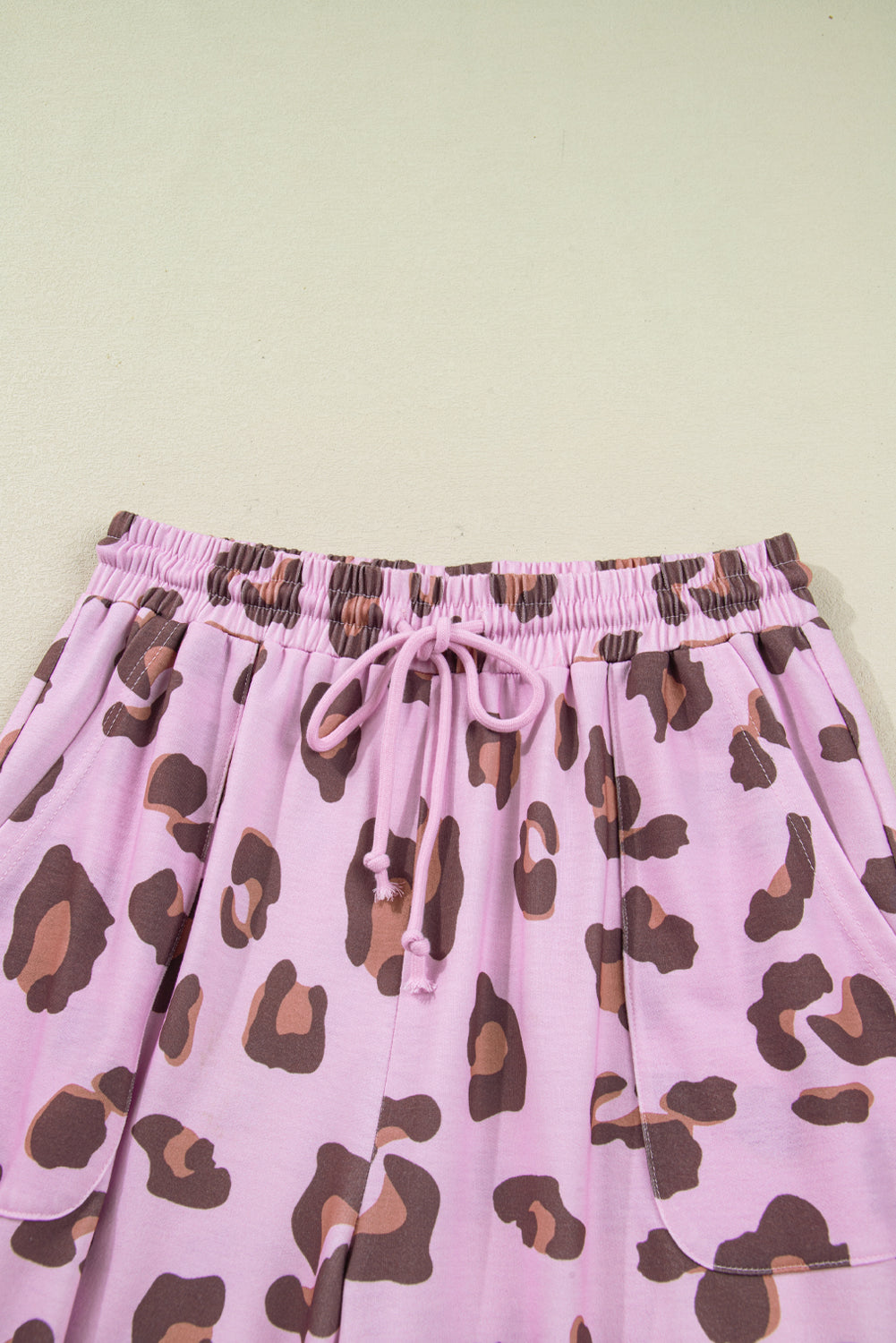 Leopard Drawstring High Waist Pocketed Pants