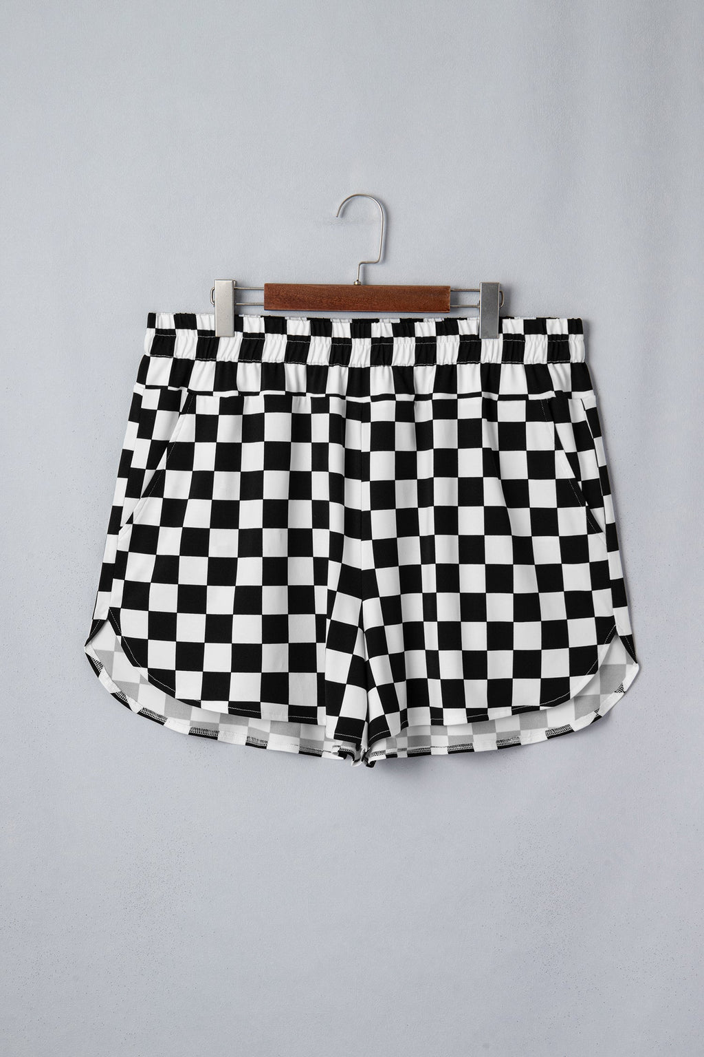 Checkerboard Athleisure Shorts Women's High-Waisted Sporty Bottoms