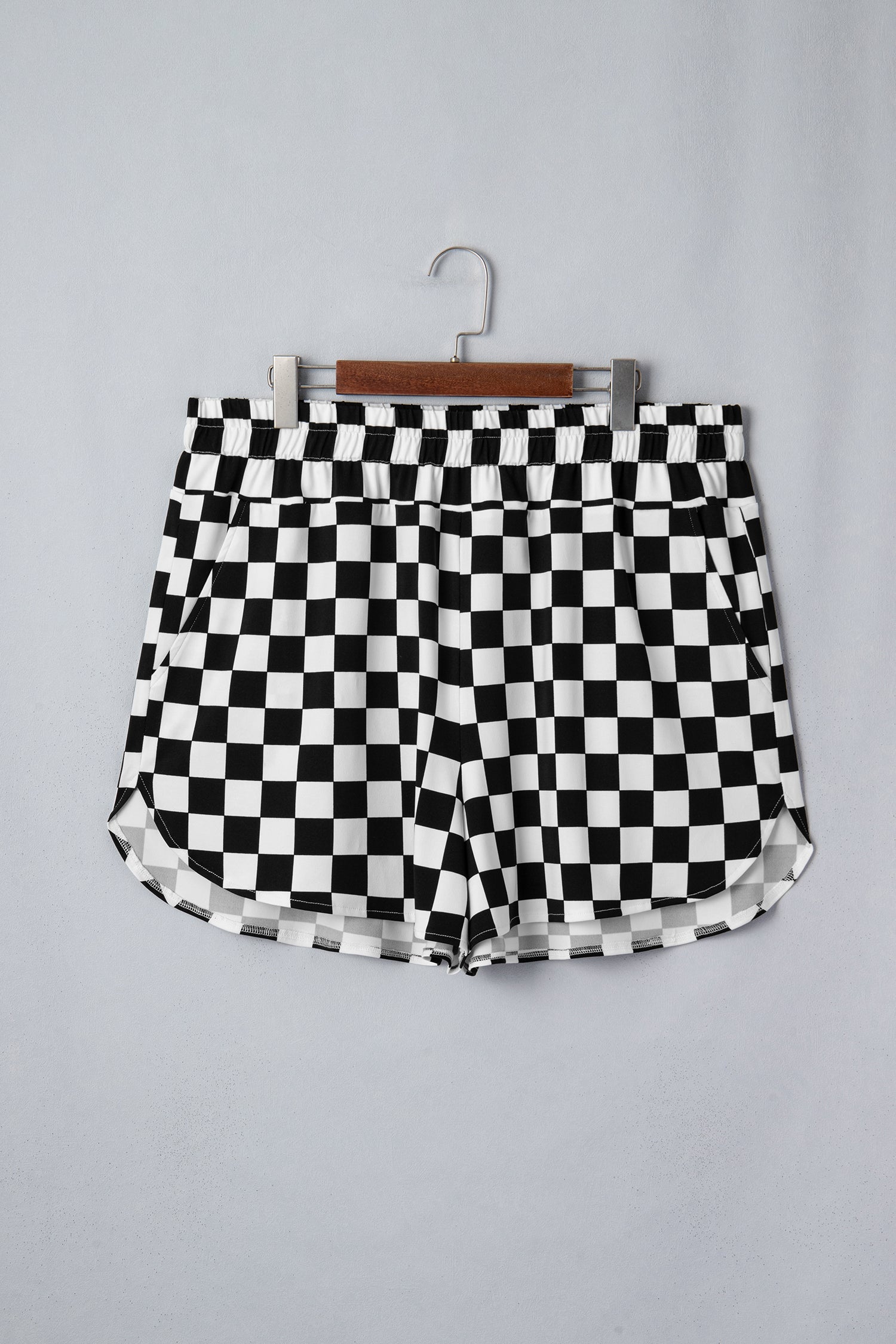 Checkerboard Athleisure Shorts Women's High-Waisted Sporty Bottoms